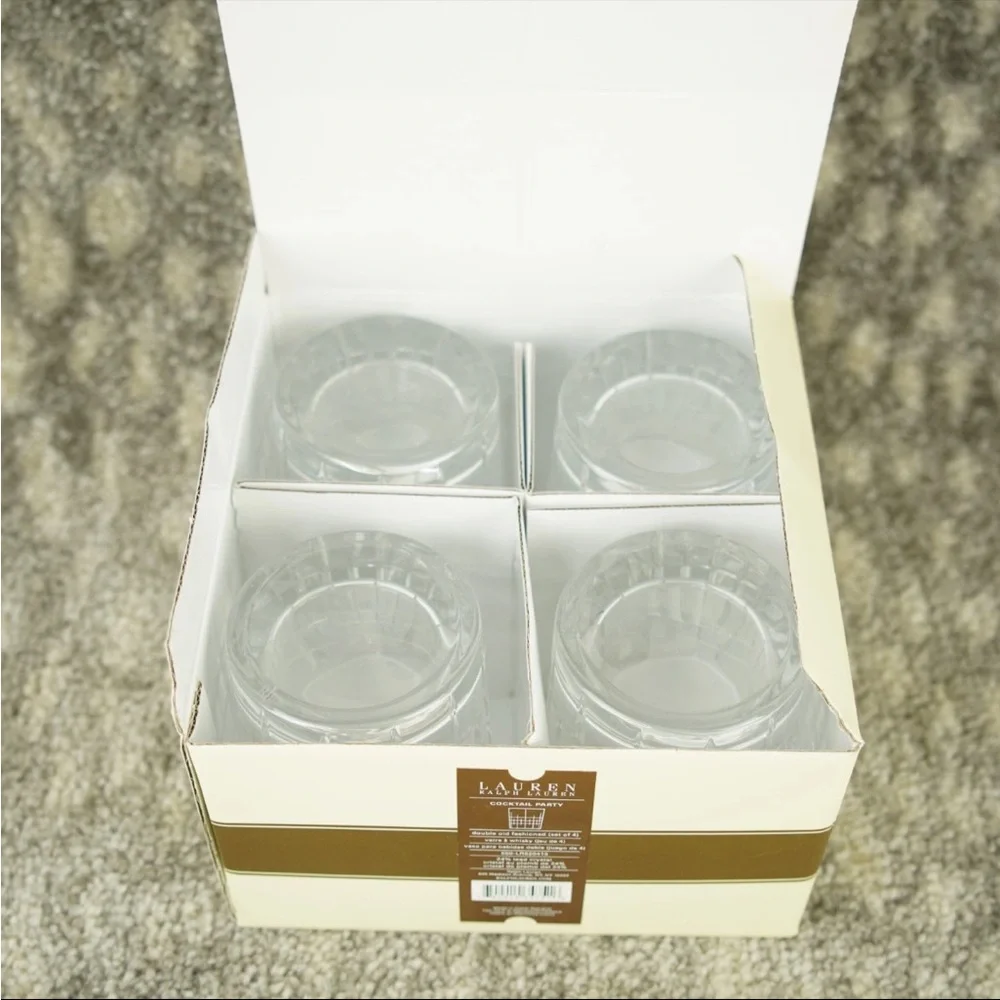Lauren Ralph Lauren COCKTAIL PARTY Double Old Fashioned Whiskey Crystal 4 Pc NIB
